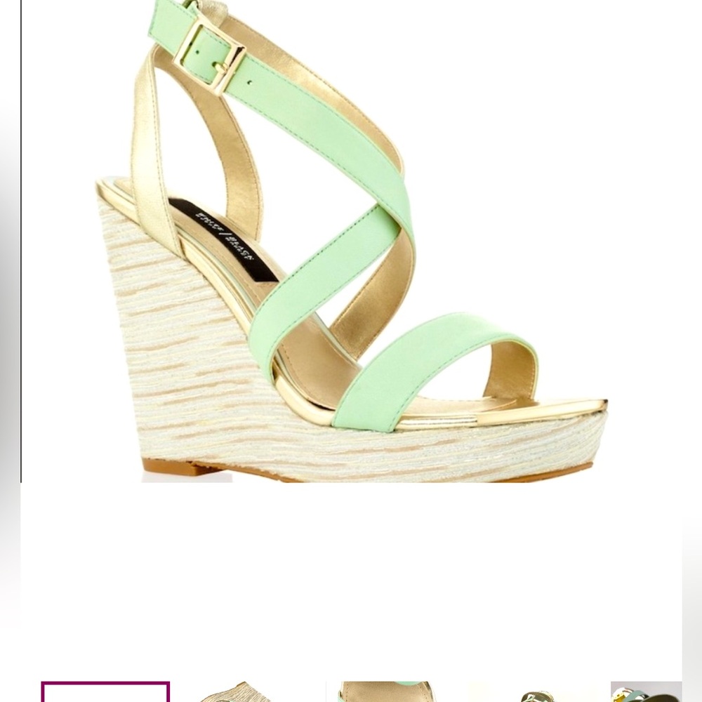 WHITE HOUSE BLACK MARKET WEDGES MINT GREEN AND GOLD SANDALS SIZE 7.5M